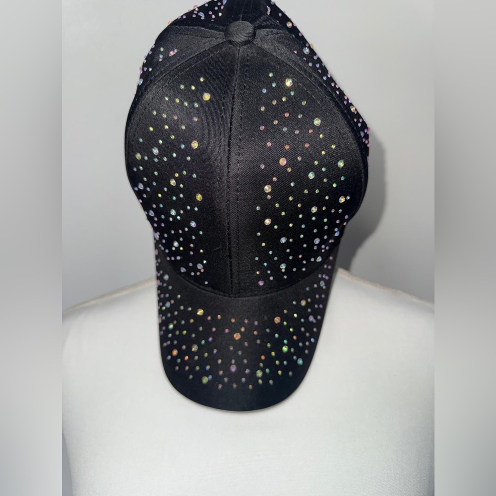 Black Rhinestone Baseball Cap - Picture 3 of 3